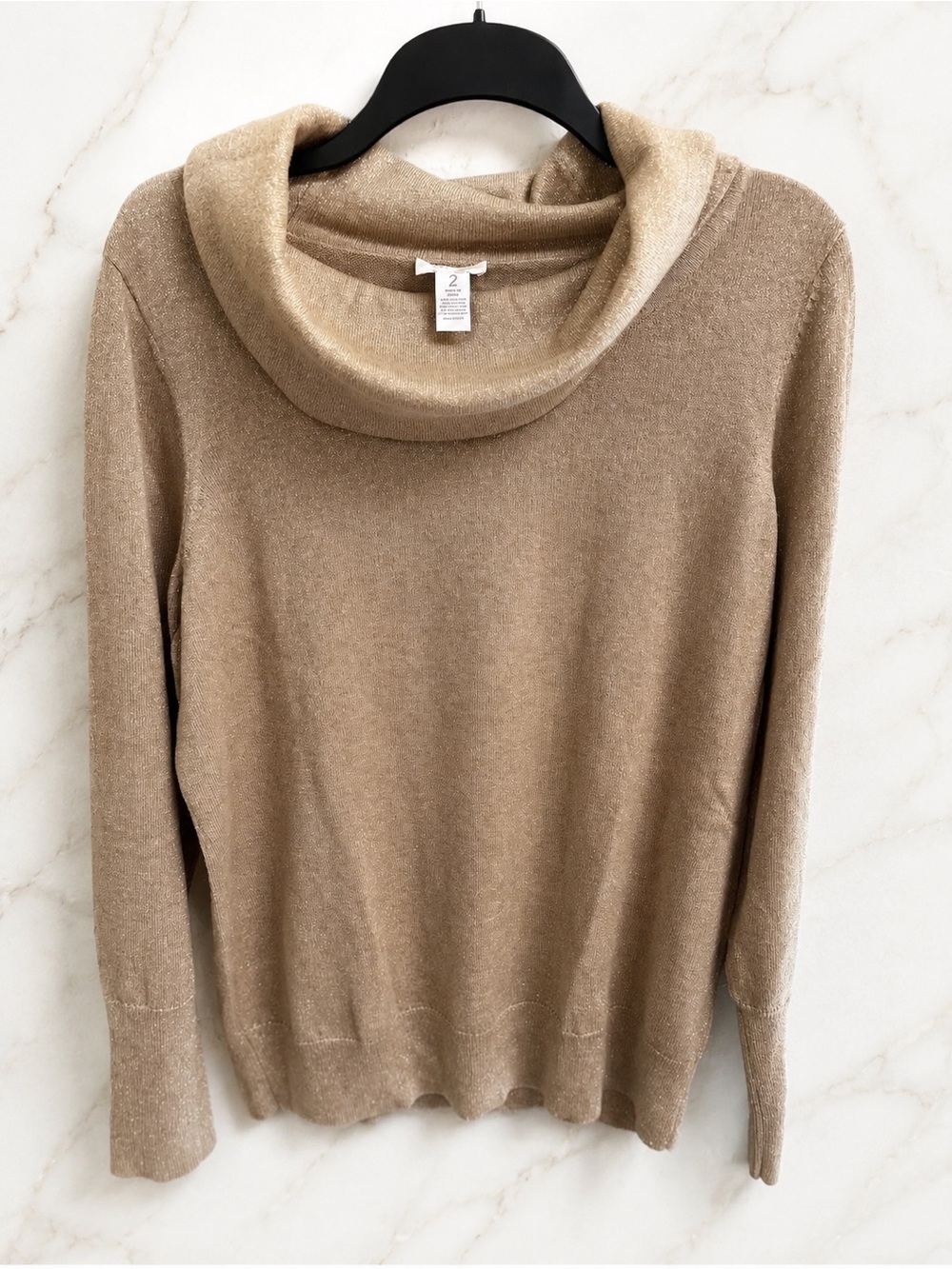 Chico's Shimmery Beige Cowl Neck Sweater